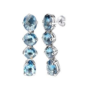 Swiss Blue Topaz Sterling Silver Multi Stone Long Drop & Dangle Earrings